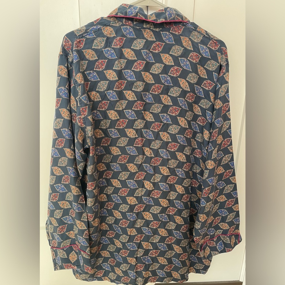 Christian Dior silk 100% pajama top night shirt navy blue  designer large unisex - Picture 4 of 8